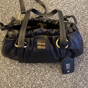 Miu Miu Joie small Black Leather Shoulder Bag with Gold Accents